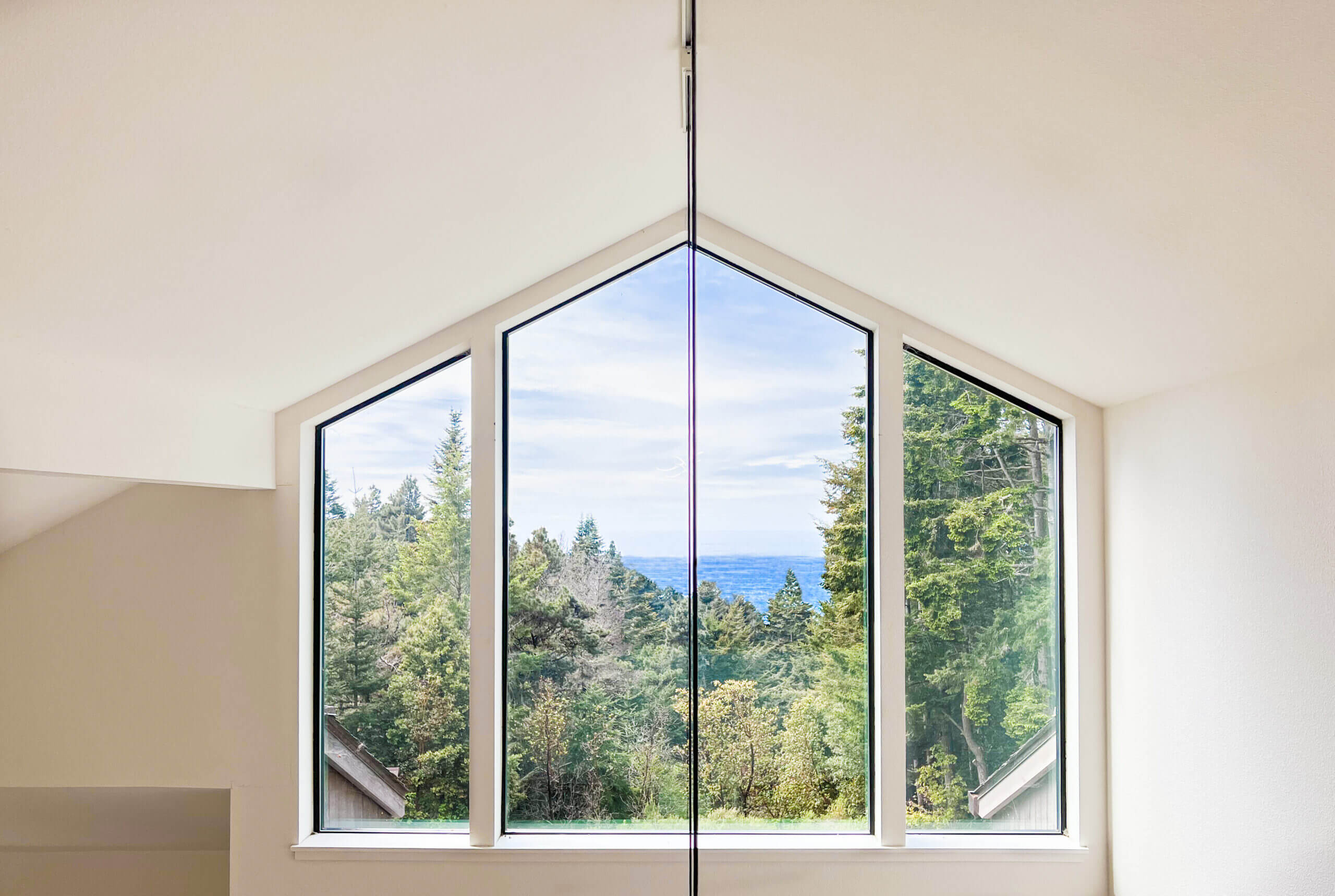 Sea Ridge window view to outdoor pines and ocean